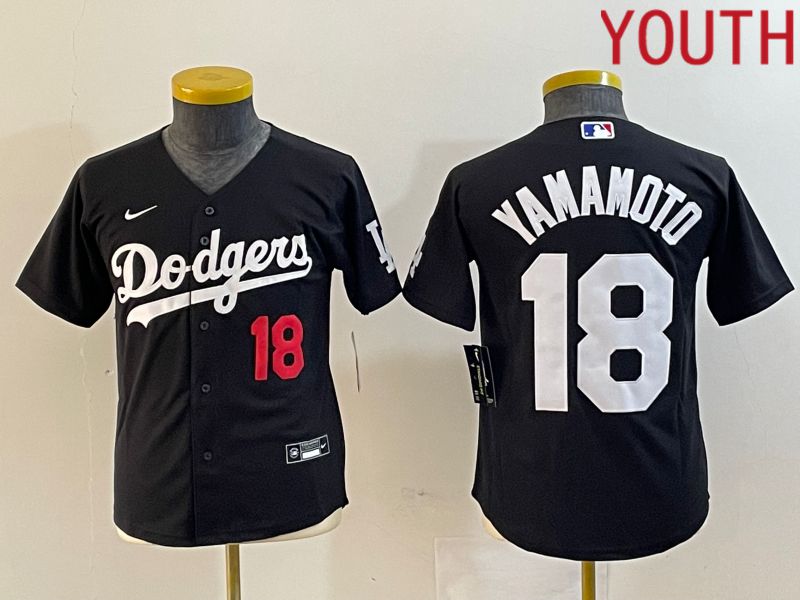 Youth Los Angeles Dodgers #18 Yamamoto Black Nike Game MLB Jersey style 2->youth mlb jersey->Youth Jersey